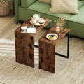 Giantex Nesting Coffee Table Set of 2, Rectangular Stackable Side Tables with Sturdy Metal Frames, Modern Nesting End Tables for Living Room, Bedroom, Rustic Brown