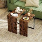 Giantex Nesting Coffee Table Set of 2, Rectangular Stackable Side Tables with Sturdy Metal Frames, Modern Nesting End Tables for Living Room, Bedroom, Rustic Brown
