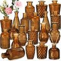 Inbagi 20 Pcs Glass Bud Vase Set - Dark Amber Small Flower Vases Bulk, Vintage Embossed Decorative Bottles for Wedding Valentine Home Table Centerpieces Decor