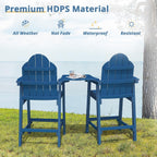 LUE BONA Tall Adirondack Chair Set of 2, All Weather HDPS Bar Height Chairs with Aluminum Legs, Detachable Table & Umbrella Hole for Patio, Deck, Backyard & Commercial Use Navy Blue