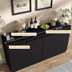 knoworld 63" Buffet Cabinet with Storage & Power Outlet, Wood Sideboard Credenza with Double-Arc Doors, Modern Coffee Bar Console Table for Kitchen Dining Room, Black