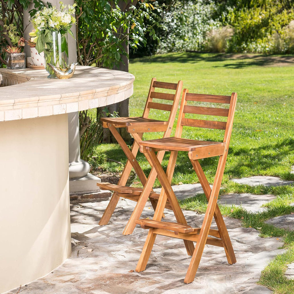 Christopher Knight Home Tundra Outdoor Foldable Wood Barstool Set, 2-Pcs Set, Natural