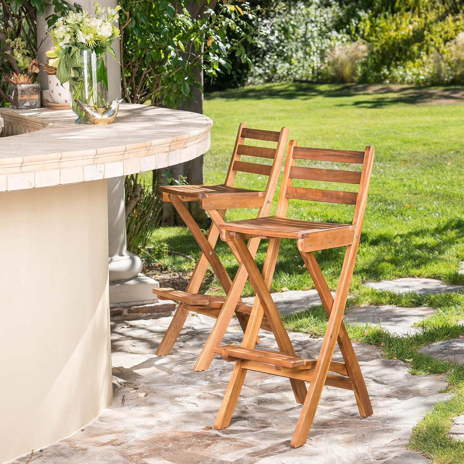 Christopher Knight Home Tundra Outdoor Foldable Wood Barstool Set, 2-Pcs Set, Natural