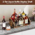 Nuovoware Liquor Bottle Display Shelf, Coffee Syrup Organizer, 2 Step Countertop Liquor Wine Rack, Home Retro Shelf Stand for Mini Bar, Cabinet, Bar Essentials for Whiskey, Spirits, Dark Wood