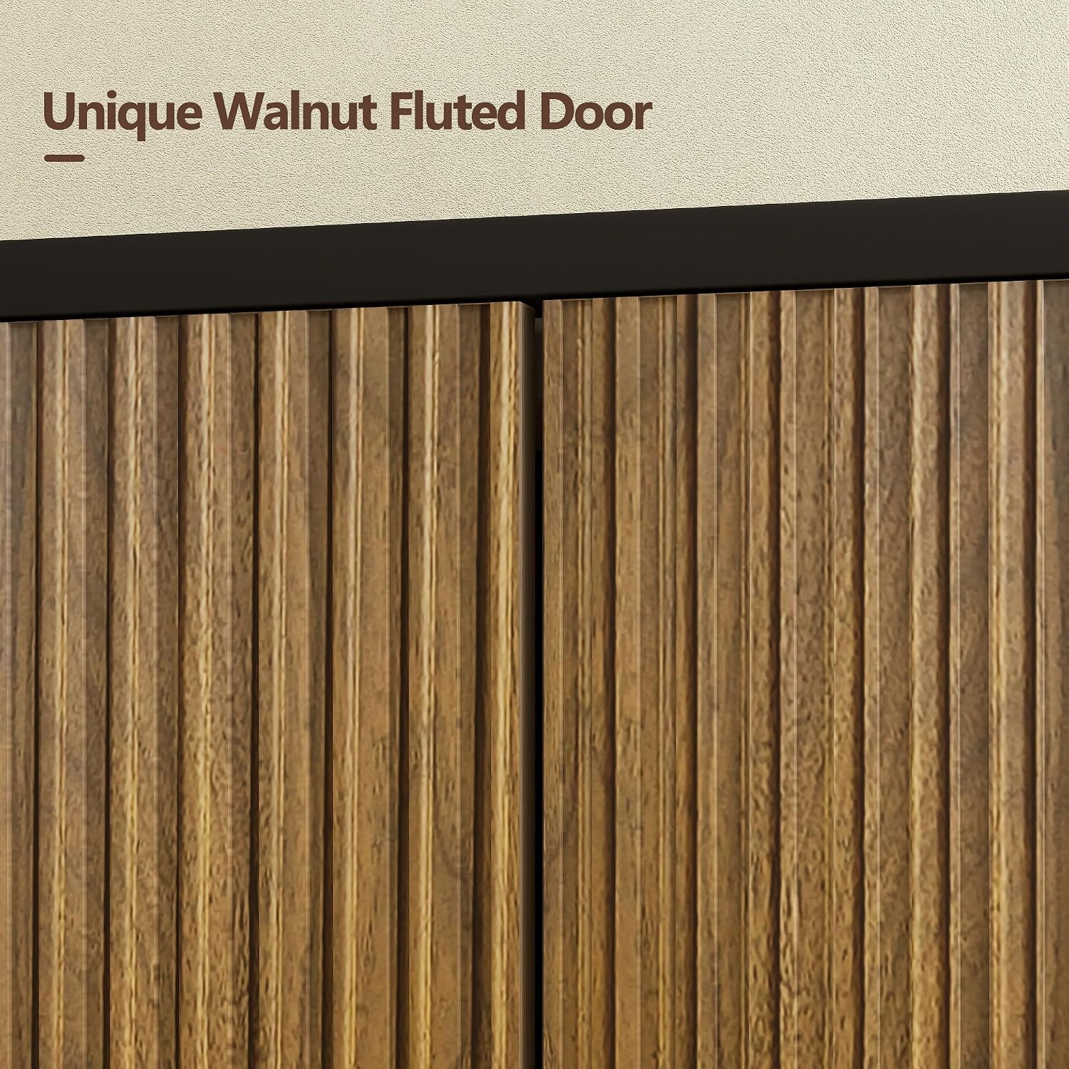 Buffet Cabinet with Storage Walnut Fluted Wooden Accent Sideboard with Pop-Up Doors and Adjustable Shelves Coffee Bar Media Console Cabinets for Kitchen, 1 Piece