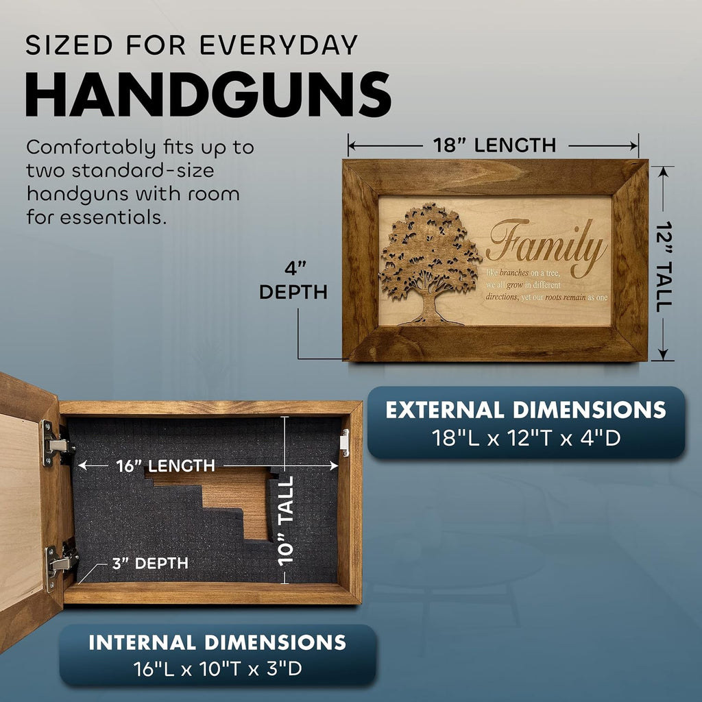 Bellewood Designs Family Tree Hidden Gun Safe Concealment Furniture | Concealed Shelf, Home Self Defense, Secret Compartment, Handmade in the USA