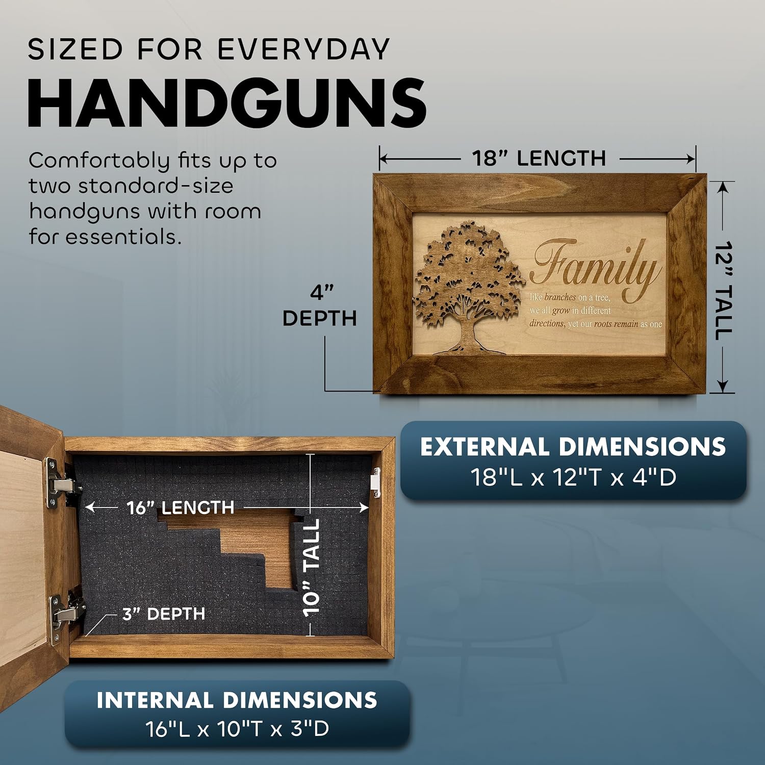 Bellewood Designs Family Tree Hidden Gun Safe Concealment Furniture | Concealed Shelf, Home Self Defense, Secret Compartment, Handmade in the USA