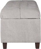 Homepop Home Decor | Tufted Ainsley Button Storage Ottoman Bench with Hinged Lid | Ottoman Bench with Storage for Living Room & Bedroom, Grey