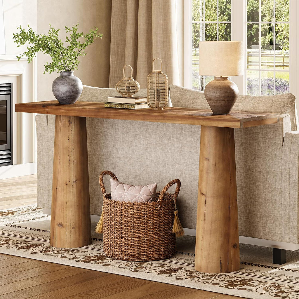 63-Inch Solid Wood Console Table, Farmhouse Entryway Table, Rectangular Long Sofa Table Behind Couch for Entryway, Hallway, Living Room, Entrance