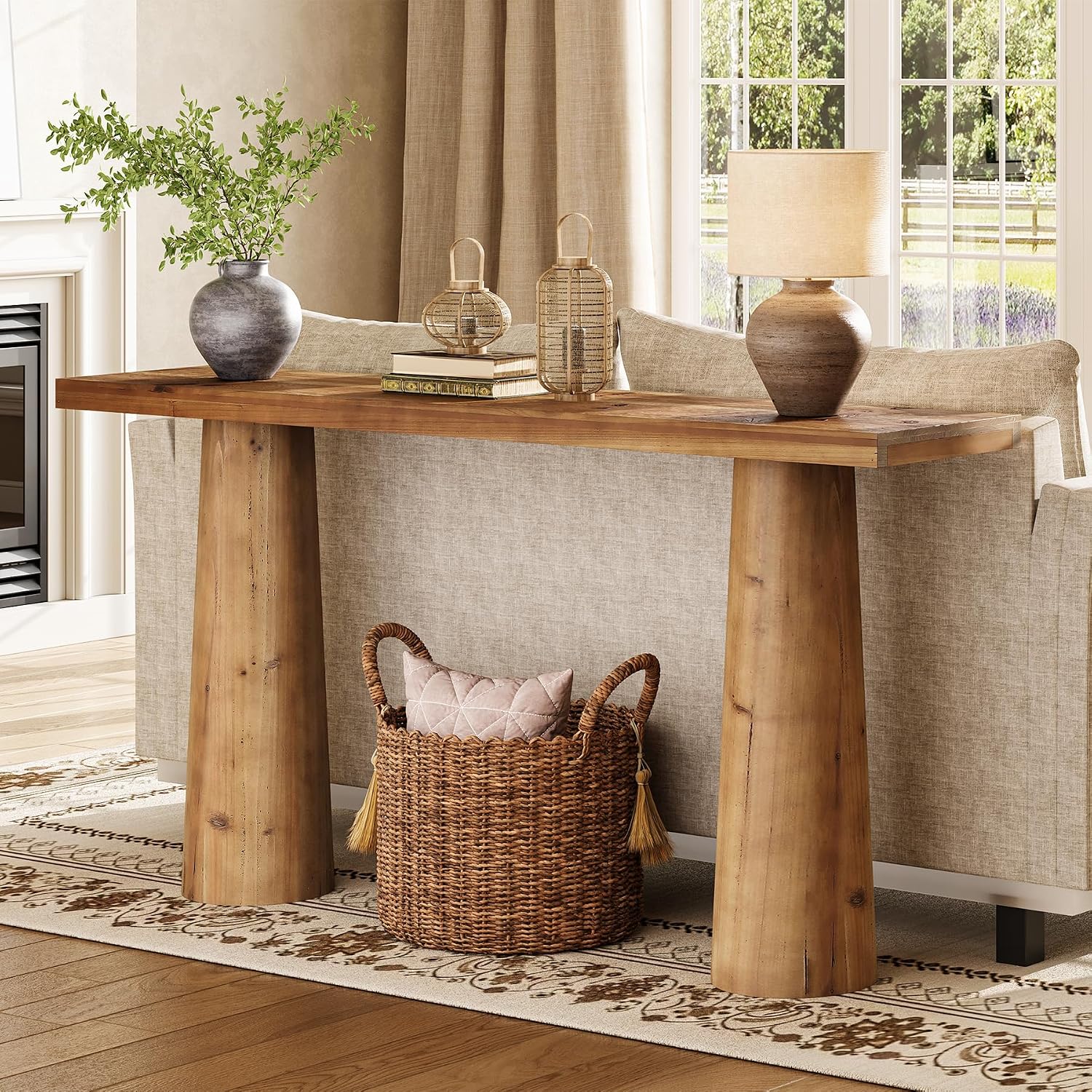 63-Inch Solid Wood Console Table, Farmhouse Entryway Table, Rectangular Long Sofa Table Behind Couch for Entryway, Hallway, Living Room, Entrance