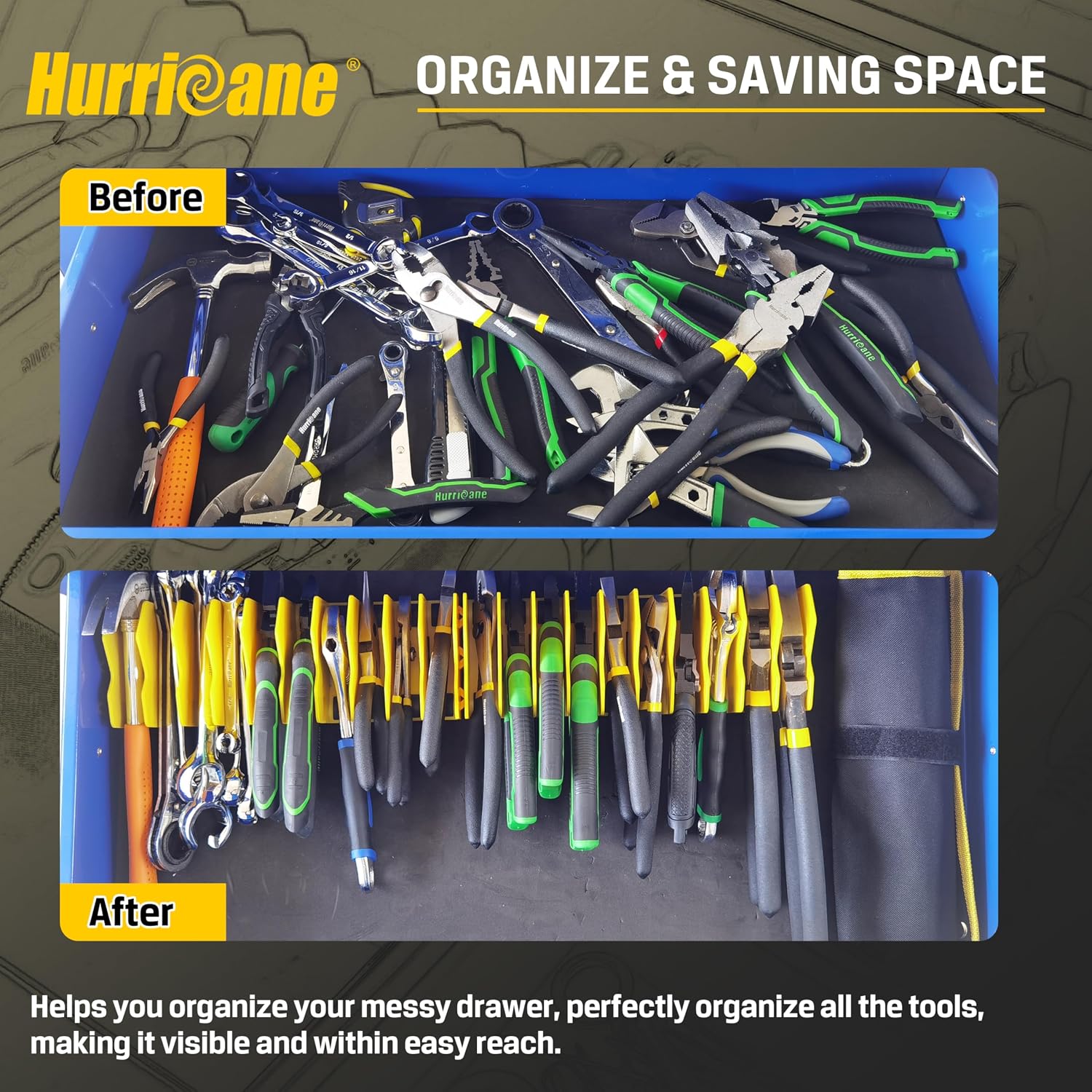 HURRICANE Pliers Organizer Rack with Non-Slip Rubber Base, Extendable Design, Blue and Green, 2 Pack