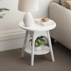 COZAYH Modern White Round End Table with Shelf, Distressed Farmhouse Accent Side Table for Bedroom, Sofa or Office