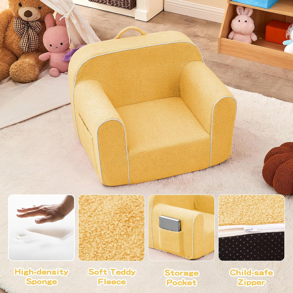DAICO Ultra-Soft Foam Kids Sofa Chair, Cozy Toddler Bean Bag Chair with Armrests for Boys and Girls, Teddy Lazy Sofa Couch for Reading & Playing, Yellow, Small