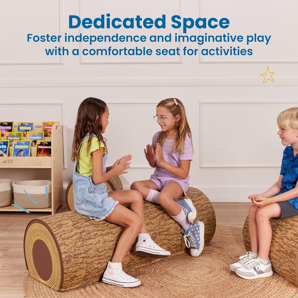 ECR4Kids SoftZone Tree Log Full Bench, 14in, Flexible Seating, Chocolate