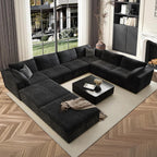 157.6" Cloud Couch Oversized Modular Sectional Sofa, Boneless U-Shaped 8 Seater Deep Seat Couch with Ottoman, Soft Corduroy Upholstery, DIY Combination for Living Room, No Assembly Required, Black