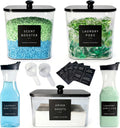 3+2 Pack Laundry Pods Containers & Dryer Sheet Holder & Laundry Detergent Dispenser, Laundry Room Organization and Storage Jars with Lids, Labels and Scoops for Scent Booster, Powder, Pods