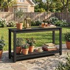 Outdoor Console Table, 48" Weather Resistant HIPS Patio Side Table, 440LBS Weight Capacity, 2-Tier Multifunctional Buffet Bar Storage Organizer for Garden Deck, Black