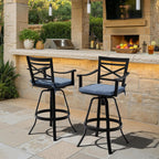 Pellebant Swivel Aluminum Outdoor Bar Stools Set of 4, 30" Patio Bar Height Bar Stools with Sunbrella Cushion & Back, Anti-Rust Barstools for Deck Backyard Garden, Spectrum Denim
