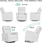 Evolur Aria Upholstered Plush Seating Glider Swivel with Ottoman in Fog Grey, Greenguard Gold Certified Modern Nursery Chair with Side Pockets, Tool-Free Assembly, Easy to Clean