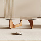 Honyee Morden Coffee Table, 42.5" x 28.5" x 16.1" Triangle Tempered Glass Top for Living Room, Color: Natural Wood
