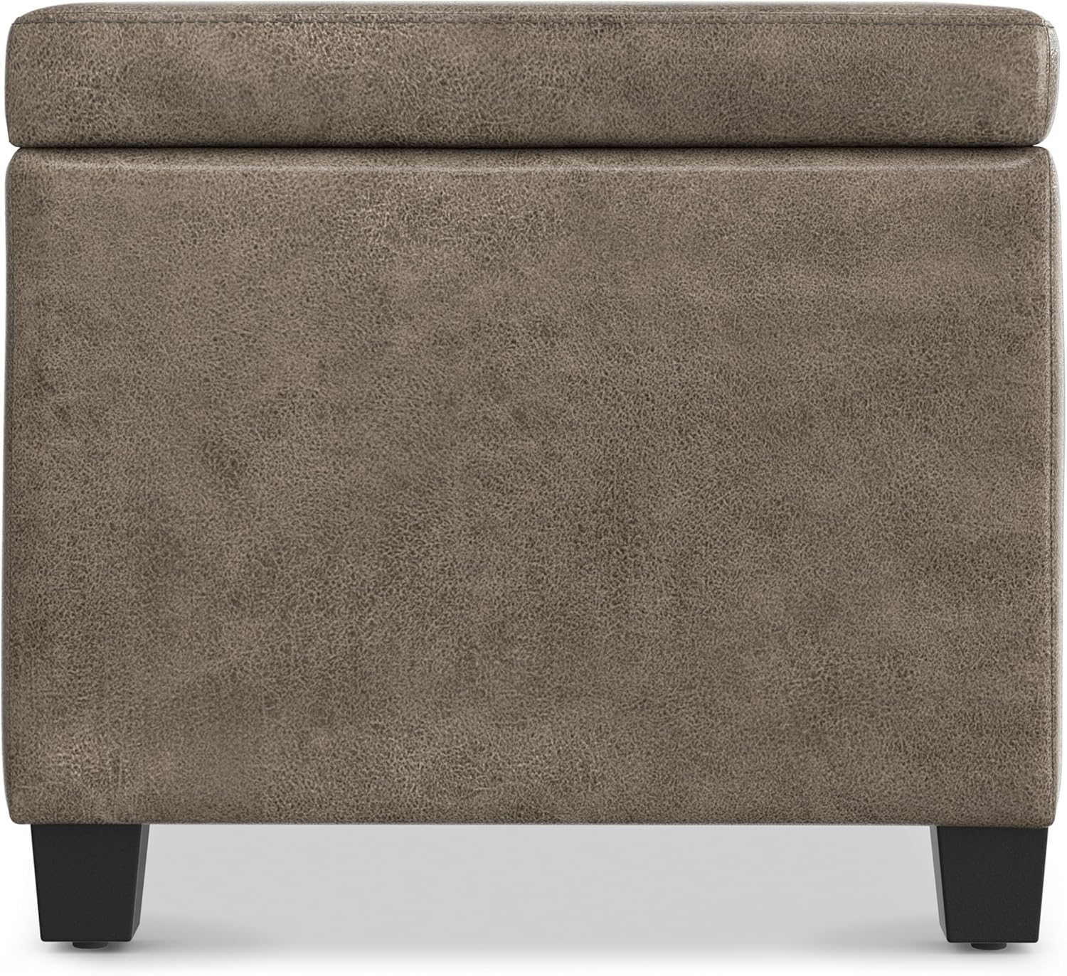SIMPLIHOME Avalon Storage Ottoman Bench - 48" Wide x 16" High Upholstered Vegan Leather Rectangular Lift-Top Ottoman in Distressed Smoky Grey Brown, Transitional Storage Bench with High-Density Foam