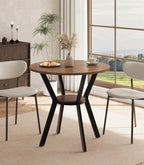 MECHYIN 31.5" Round Dining Table for 2-4, Farmhouse Small Kitchen Table with Storage, Space Saving Circle Table, Rustic Wood Dining Room Tables with Metal Legs for Kitchen, Dining Room, Apartment