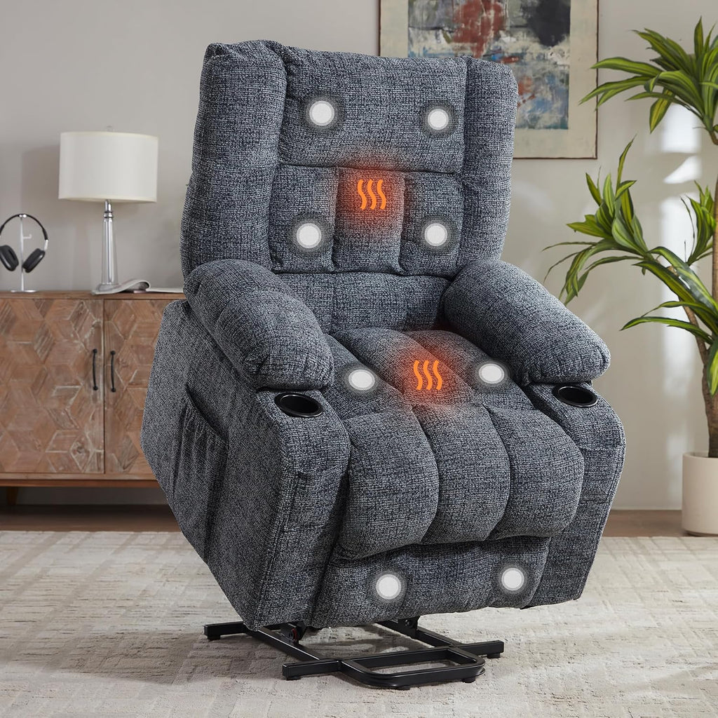 Massage Rocking Recliner Chair, Ergonomic Recliners Sofa with Vibration Massage & Heat, Rocking Chair Nursery Reclining Sofa with 2 Cup Holders, Side Pockets for Living Room Bedroom