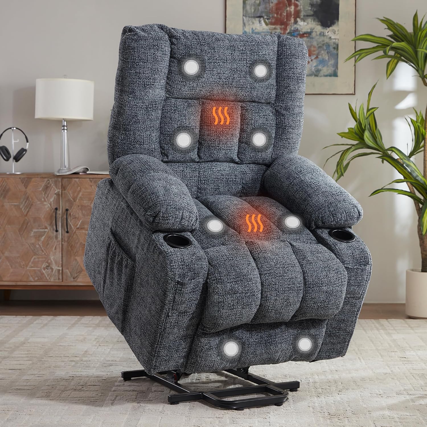 Massage Rocking Recliner Chair, Ergonomic Recliners Sofa with Vibration Massage & Heat, Rocking Chair Nursery Reclining Sofa with 2 Cup Holders, Side Pockets for Living Room Bedroom