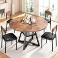 Dining Table Set for 4,Kitchen Table and Chairs for 4, Round Dining Room Table with Upholstered Chairs, 5 Piece Space Saving Circle Wood Kitchen & Dining Room Dinner Dinette Table Set (Vintage, 42In)