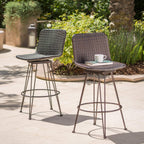Christopher Knight Home Torrey Outdoor Wicker Barstools with Iron Frame, 2-Pcs Set, Multibrown / Black Copper