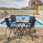 Casart Folding Wicker Rattan Bar Chairs Set of 4, Tall Stool with Back, Steel Frame, Armrests and Footrest, Bar Stools Garden Patio Furniture Set