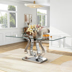 AF ARTISAN FURNITURE 69" Modern Tempered Glass Dining Table for 6-8, Rectangular Glass Kitchen Table with Mirror Stainless Steel Petal Base,Silver Dining Table for Dining Room, Apartment
