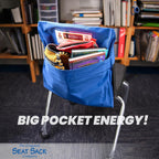 Seat Sack Student Chair Storage Pocket - 19", Single Pocket, Classroom Chair Organizer for Student Desks, Durable Over-the-Chair Storage, Ready-to-Use Name Tag Window, Blue, 1-Pack