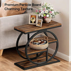 Tribesigns End Table for Living Room, Wooden Narrow Side Table with Storage Shelves & Wide Tabletop, Industrial Geometric Bedside Sofa Tables with Metal Frame for Bedroom, Small Spaces, Rustic Brown