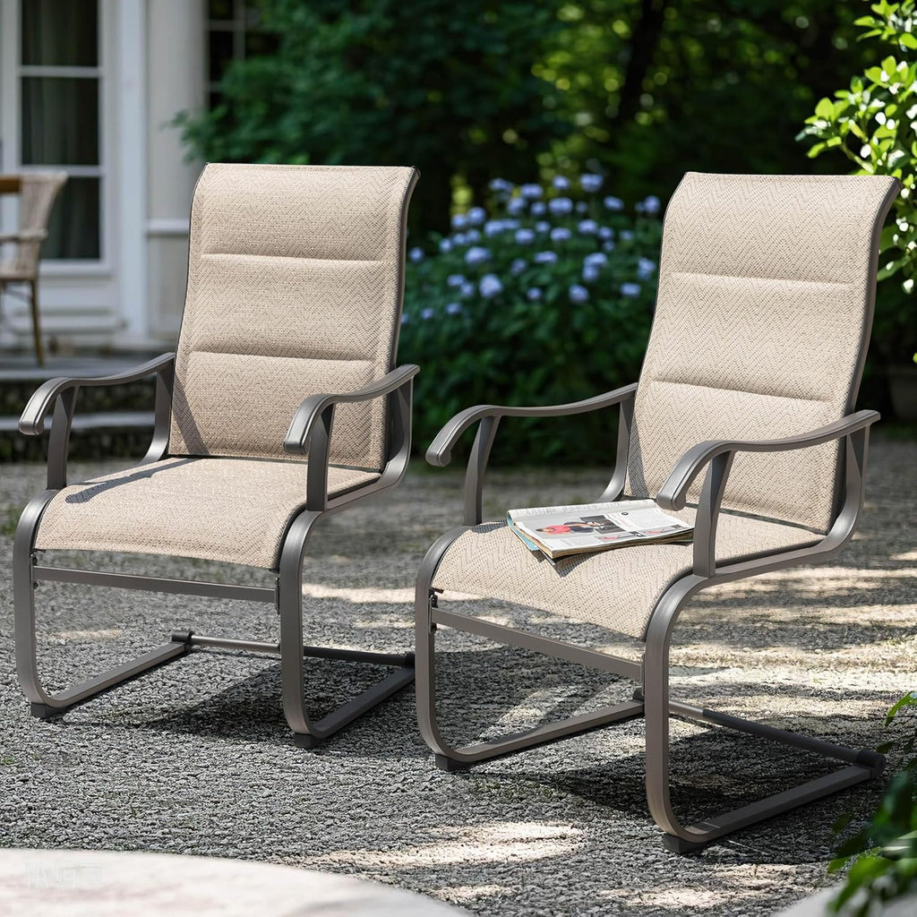 NUU GARDEN Patio Dining Chairs Set of 2, Outdoor Textilene Chairs with High Back and Breathable Seat, for Garden Deck Backyard Porch, Grayish Beige