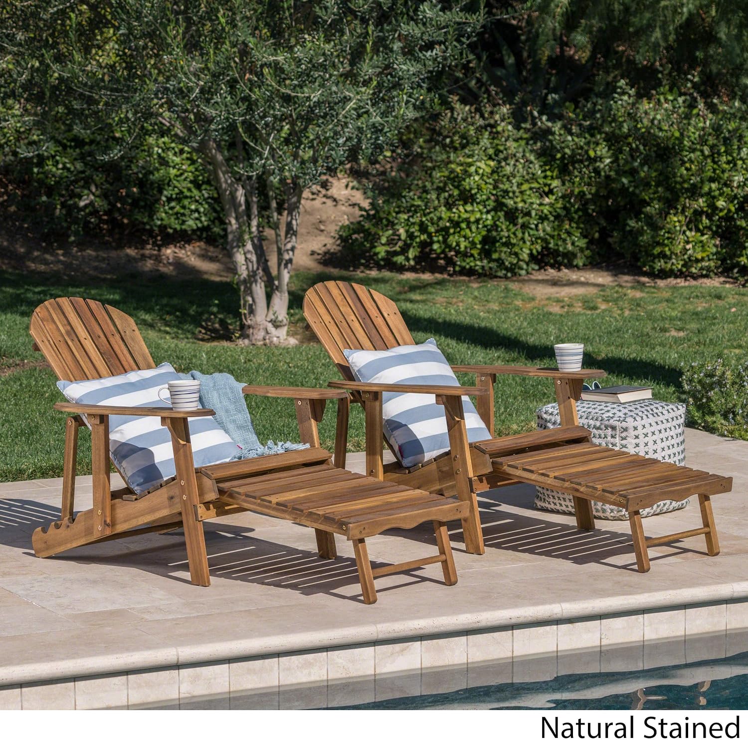 GDFStudio Noble House Hayle Reclining Wood Adirondack Chair w/Footrest (Set of 2) Natural