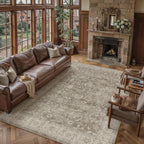 PureCozy 8x10 Washable Living Room Area Rug Brown Gray Vintage Low Pile Carpet Non Slip Soft Distressed Indoor Floral Accent Retro Large Rug for Bedroom Dining Room Office