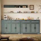 Fluted Buffet Sideboard Cabinet with Storages, Modern Buffet Table with 2 Drawers & 4 Doors, Wood Coffee Bar Console Table with Adjustable Shelves for Kitchen, Living Room, Dining Room, Green