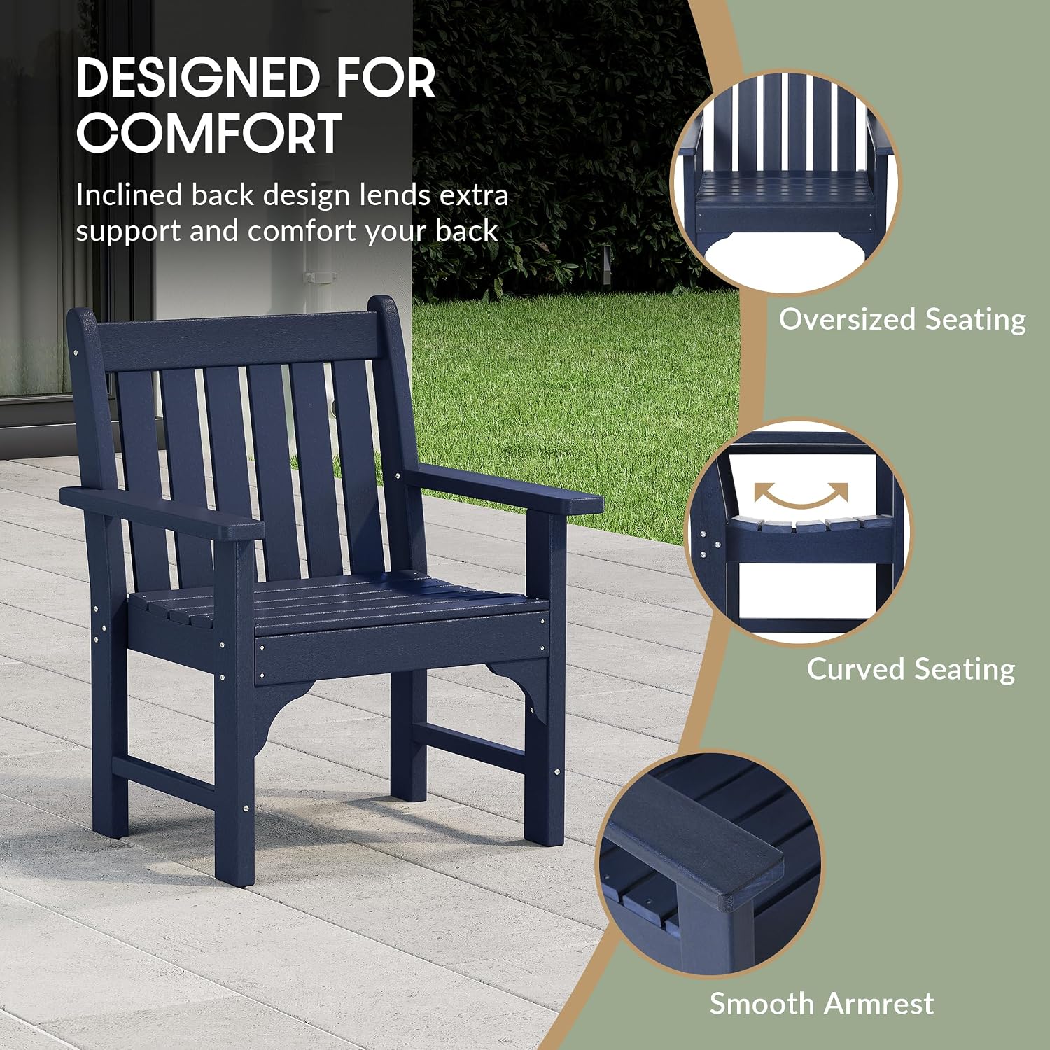 WestinTrends Malibu Outdoor Patio HDPE Adirondack Dining Arm Chair, Navy Blue