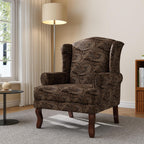 High Back Accent Chair, Floral Upholstered Armchair Retro Arm Club Chair in Fabric with Solid Wood Legs, Comfy Single Sofa Reading Seat for Living Room Bedroom Dorm - Brown Cranberry
