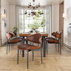 YaFiti Dining Chairs Set of 6, Dining Room and Kitchen Chairs, Mid Century Modern Retro Chair, Upholstered PU Leather Chairs for Vanity with Walnut Bentwood and Metal Legs(Brown)