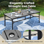 MIXPATIO Outdoor Patio Dining Table for 8, 83" x 39" Rectangular Metal Patio Dining Table with 1.7" Umbrella Hole, All Weather Wrought Iron Black Outdoor Table for Garden, Backyard and Porch