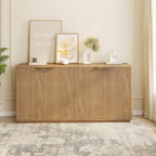 Fluted Sideboard Buffet Cabinet, 63" Wooden Credenza Storage Cabinet with 4 Doors and Adjustable Shelves, Fluted Sideboard Cabinet for Kitchen, Living Room, Natural Oak