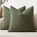 MIULEE Striped Throw Pillow Covers 20x20 Decorative Textured Pillow Covers Pack of 2 Linen Cushion Cases for Couch Bed Sofa Livingroom Farmhouse Home Decor, Olive Green