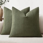 MIULEE Striped Throw Pillow Covers 20x20 Decorative Textured Pillow Covers Pack of 2 Linen Cushion Cases for Couch Bed Sofa Livingroom Farmhouse Home Decor, Olive Green