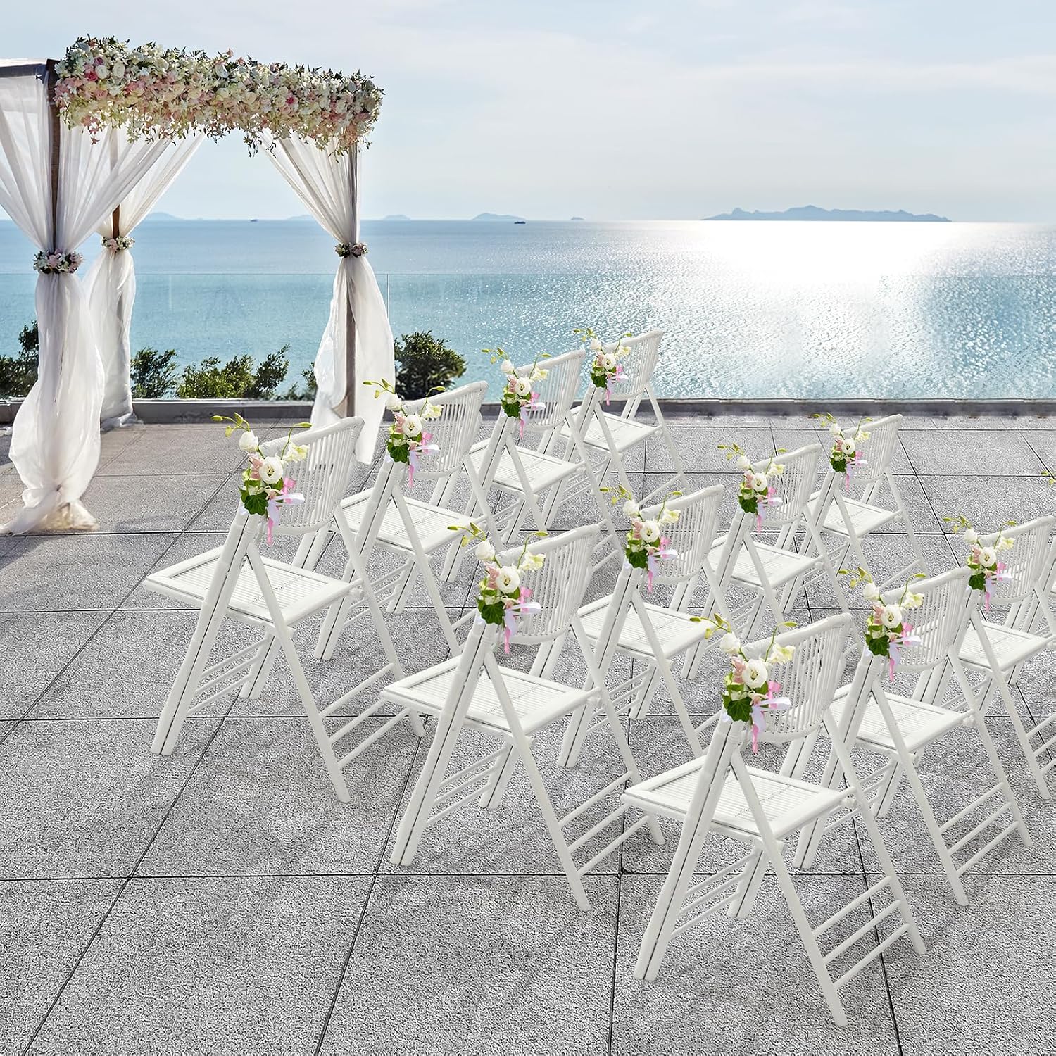 VINGLI Bamboo Folding Chair, Foldable Dining Wood Chairs Comfortable Seat for Outdoor & Indoor, Patio, Porch, Wedding, Party, Event,White (4 Pack)