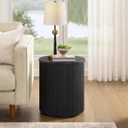 Alaterre Furniture Amos Round End Table - 20 Inch Solid Wood Fluted Nightstand with Natural Woodgrain Finish - Mid Century Modern Small Side Table for Living Room or Bedroom Furniture (Black)