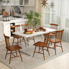 HOMCOM Windsor Dining Chairs Set of 4, Farmhouse Wooden Kitchen Chairs with Rubber Wood Frame and Spindle Backrest for Dining & Living Room, Light Brown