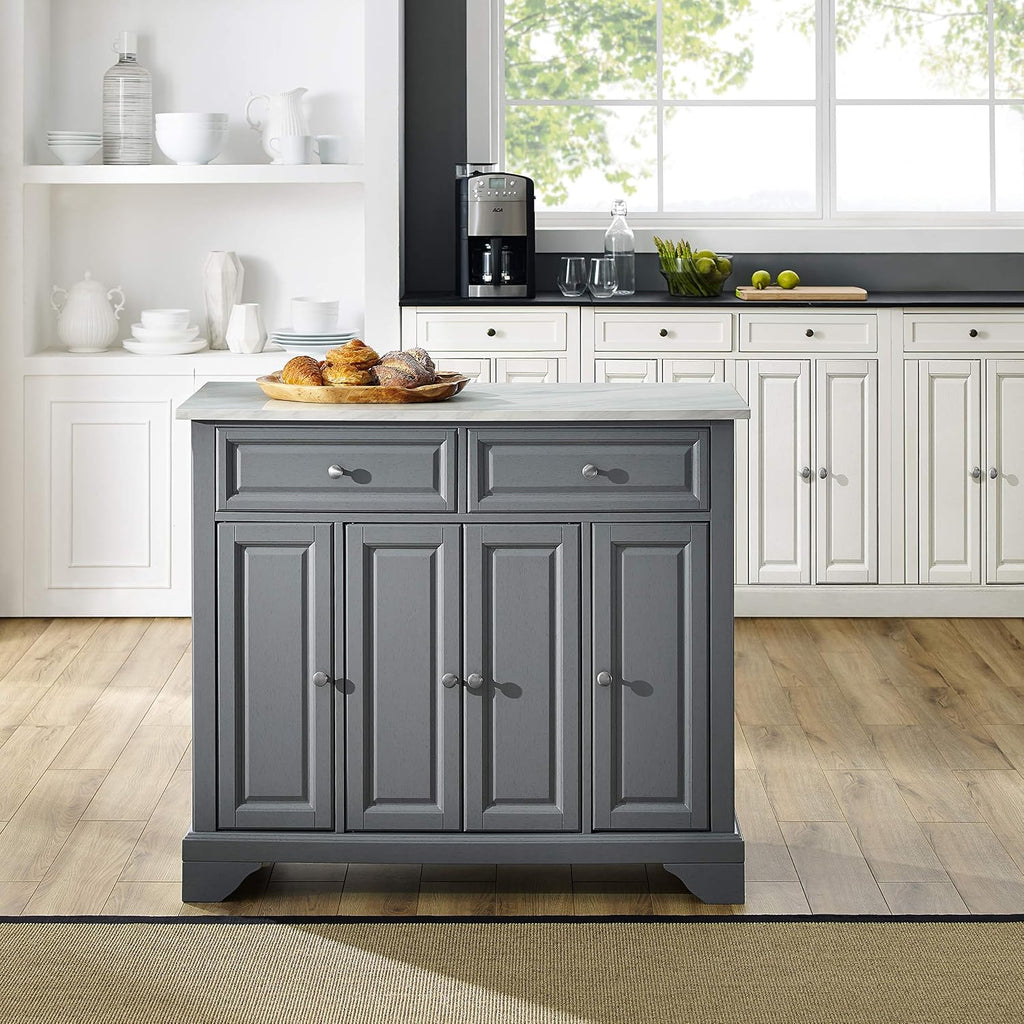 Crosley Furniture Avery Kitchen Island with Storage Shelves, Microwave Stand, Coffee Bar, Gray