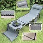 MUPATER Tanning Chair with Face Hole, Patio Chaise Lounge Chair with 5-Position Adjustable Backrest, Removable Pillow & Pocket, Folding Lounger Recliner for Beach, and Pool Sunbathing, Gray